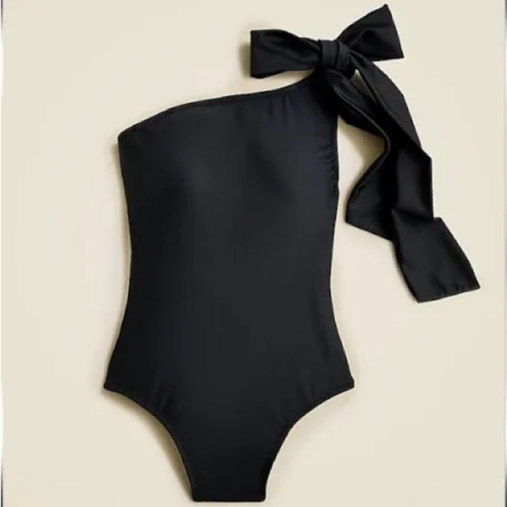 J. Crew Black one shoulder bow swimsuit one piece 16 NWT